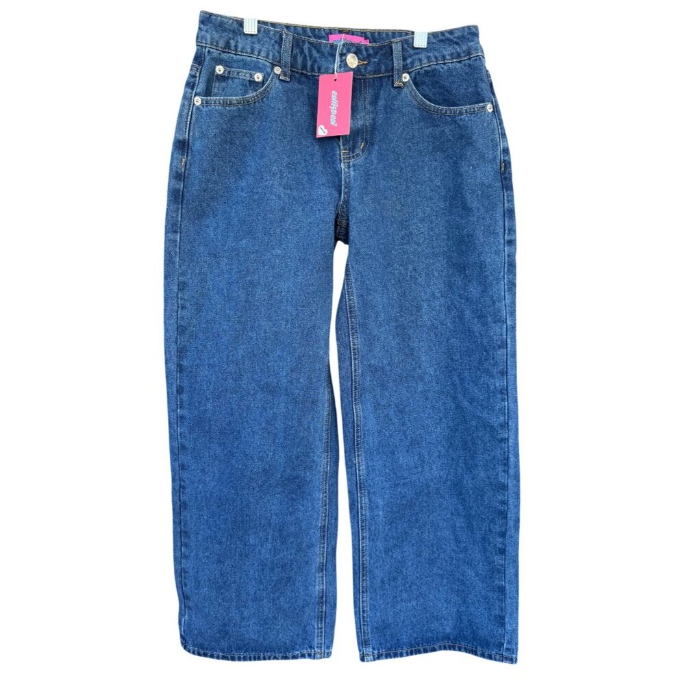 Edikted Women's Blue Washed Wide-Leg Denim Jeans Size Small New With Tags